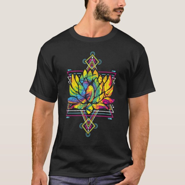 Yoga Boho Flower Blossom Sacred Geometry Lotus T-Shirt (Front)