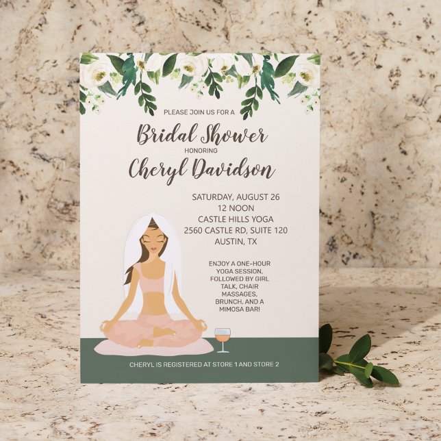 Yoga Bride Dark Brown Hair Bridal Shower Mimosa Invitation (Creator Uploaded)