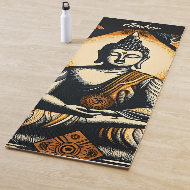 Yoga Buddha in orange and black Mat (In Situ)