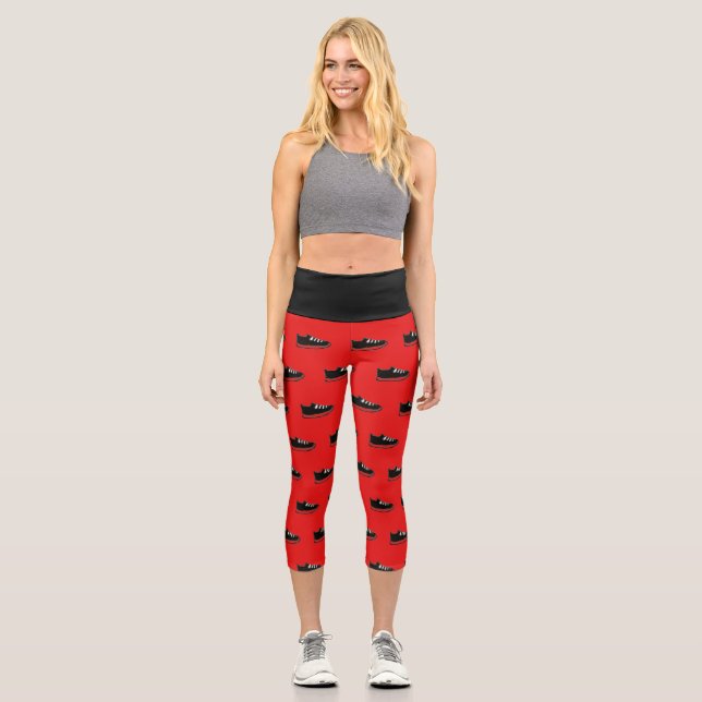 Yoga Capri Black & Red w/Shoe Doodle Leggings (Front)