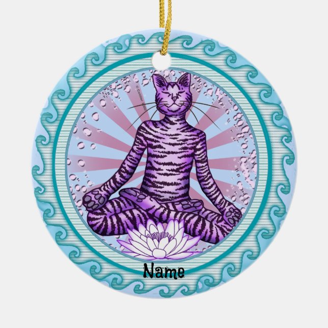 Yoga Cat Ceramic Tree Decoration (Front)
