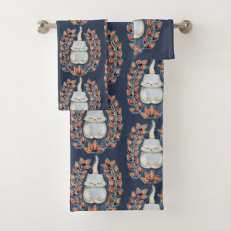 Yoga Cat Indigo Towel Set