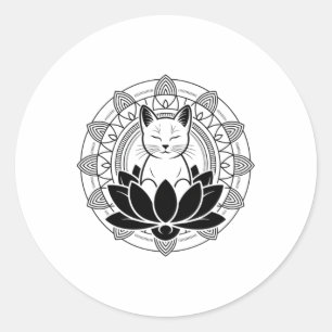 Yoga Cat Lotus Flower Mindfulness Meditation Tee  Classic Round Sticker