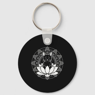 Yoga Cat Lotus Flower Mindfulness Meditation Tee _ Key Ring