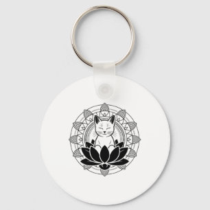 Yoga Cat Lotus Flower Mindfulness Meditation Tee Key Ring