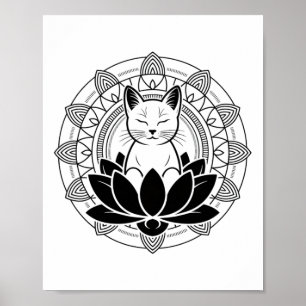 Yoga Cat Lotus Flower Mindfulness Meditation Tee  Poster