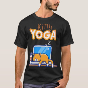 Yoga Cat on Laptop T-Shirt