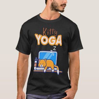 Yoga Cat on Laptop T-Shirt