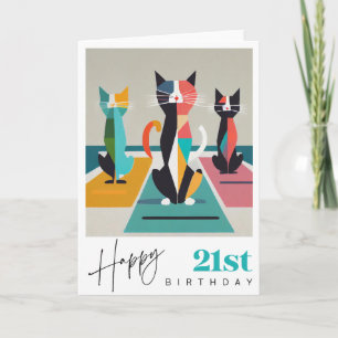 Yoga Cats 21st Birthday Card