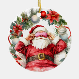 Yoga Christmas Santa Claus  Ceramic Tree Decoration