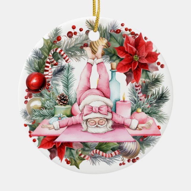 Yoga Christmas Santa Claus  Ceramic Tree Decoration (Front)