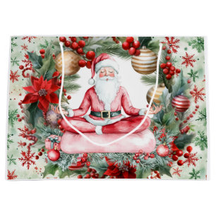 Yoga Christmas Santa Claus instructor  Large Gift Bag
