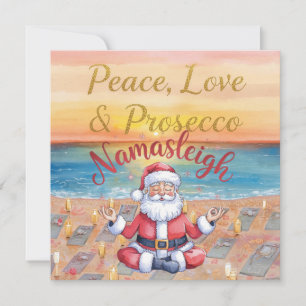 Yoga Christmas Santa Claus posing by the beach Holiday Card