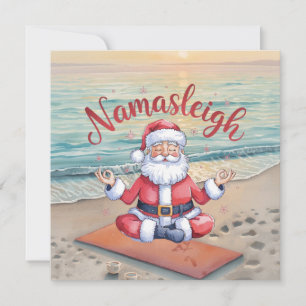 Yoga Christmas Santa Claus posing by the beach Holiday Card