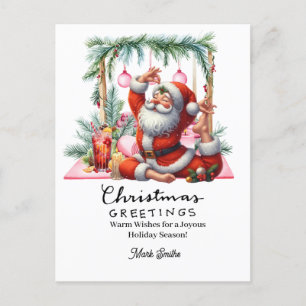 Yoga Christmas Santa Claus Posing Holiday Postcard
