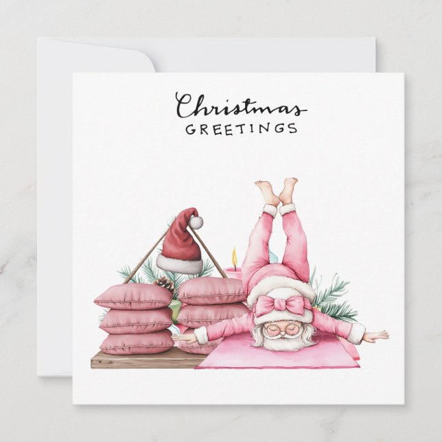 Yoga Christmas Santa Claus Posing Party  Holiday Card (Front)