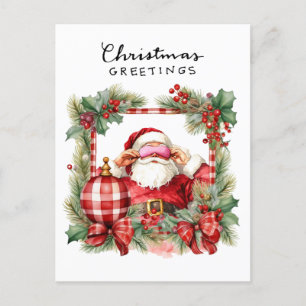 Yoga Christmas Santa Claus Posing Party  Holiday Postcard