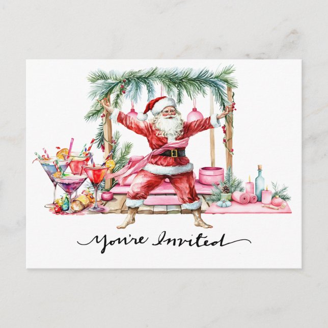 Yoga Christmas Santa Claus Posing Party invitation (Front)