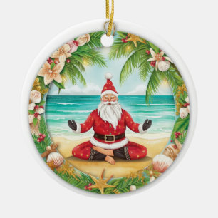 Yoga Christmas Santa Claus posing Yoga Holiday Ceramic Tree Decoration