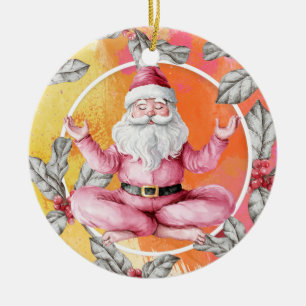 Yoga Christmas Santa Claus posing Yoga Holiday Ceramic Tree Decoration