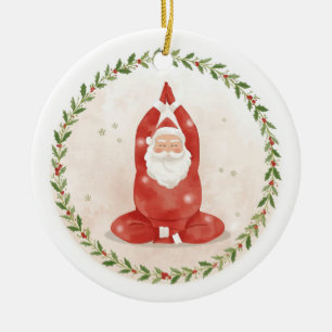 Yoga Christmas Santa Claus posing Yoga Holiday Ceramic Tree Decoration