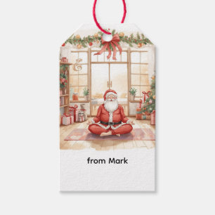 Yoga Christmas with Santa Claus in yoga class Larg Gift Tags
