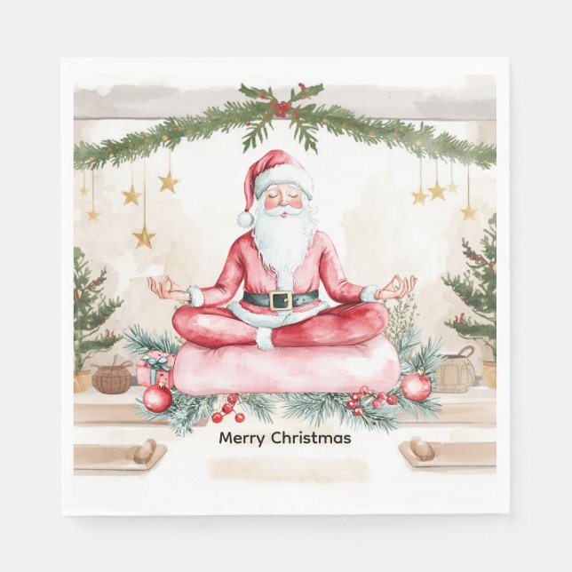 Yoga Christmas with Santa Claus in yoga class Larg Napkin (Front)