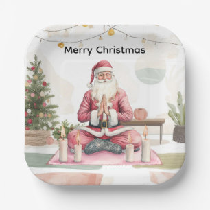 Yoga Christmas with Santa Claus in yoga class Larg Paper Plate