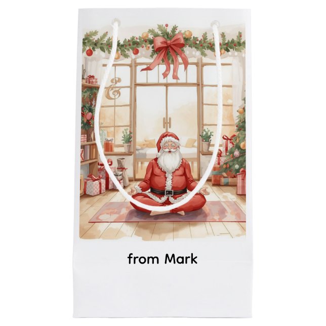 Yoga Christmas with Santa Claus in yoga class Larg Small Gift Bag (Front)