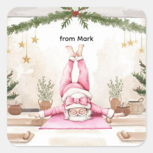 Yoga Christmas with Santa Claus in yoga class Larg Square Sticker