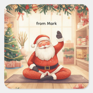 Yoga Christmas with Santa Claus in yoga class Larg Square Sticker