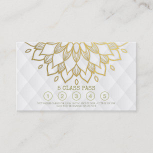 Yoga Class Pass Gold Mandala Floral White Leather Loyalty Card
