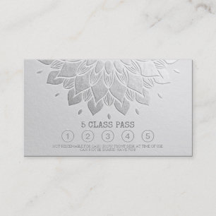 Yoga Class Pass White Silver Emboss Mandala Floral Loyalty Card