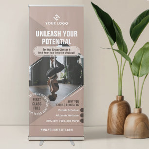 Yoga Classes Neutral Beige Logo Photo Wellness Gym Retractable Banner