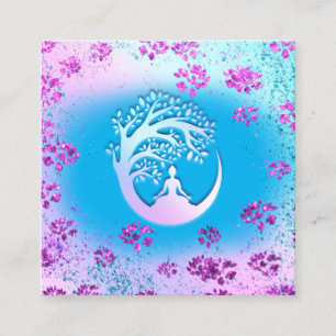 Yoga Classes School Logo Instructor QR Blue Floral Square Business Card