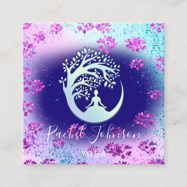 Yoga Classes School Logo Instructor QR Heal Floral Square Business Card (Front)