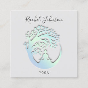 Yoga Classes School Private Instructor Logo Grey Square Business Card