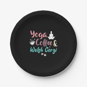 Yoga Coffee And Welsh Corgis Paper Plate