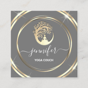 Yoga Couch Therapist Mindfullness QRCODE Grey Gold Square Business Card