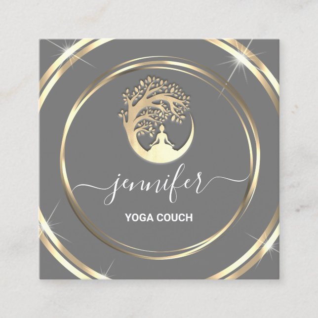 Yoga Couch Therapist Mindfullness QRCODE Grey Gold Square Business Card (Front)