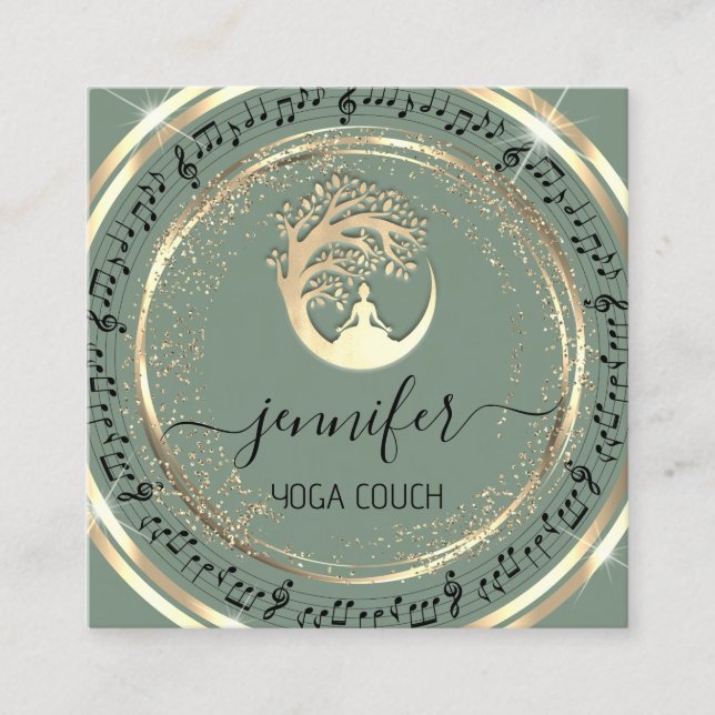 Yoga Couch Therapist Mindfullness QRCODEMusic Gold Square Business Card (Front)