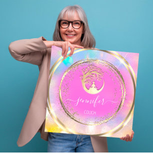 Yoga Couch Therapist Mindfulness QR CODE Gold Pink Square Business Card