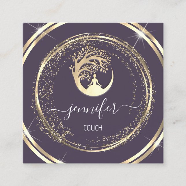 Yoga Couch Therapist Mindfulness QR Gold Blue Square Business Card (Front)