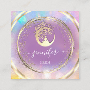 Yoga Couch Therapist Mindfulness QRCODE GoldViolet Square Business Card