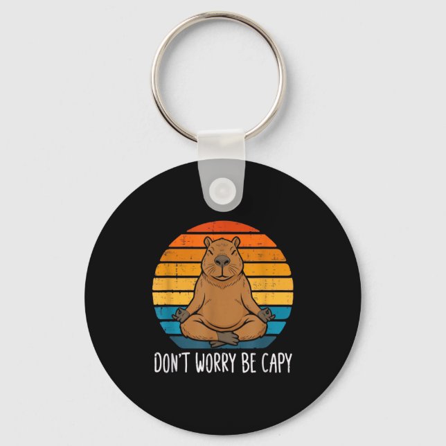 Yoga don't worry be capy funny capybara meditation key ring (Front)