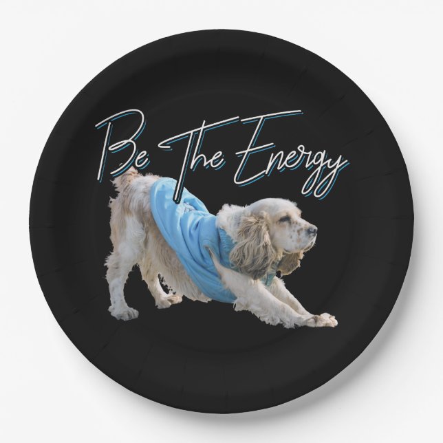Yoga Downward Dog - Be The Energy Quote Paper Plate (Front)