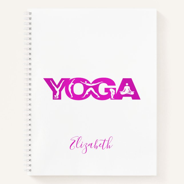 Yoga fitness purple white name notebook (Front)