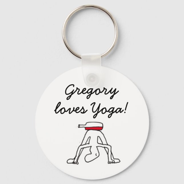 Yoga for Winelovers White Badge Key Ring (Front)