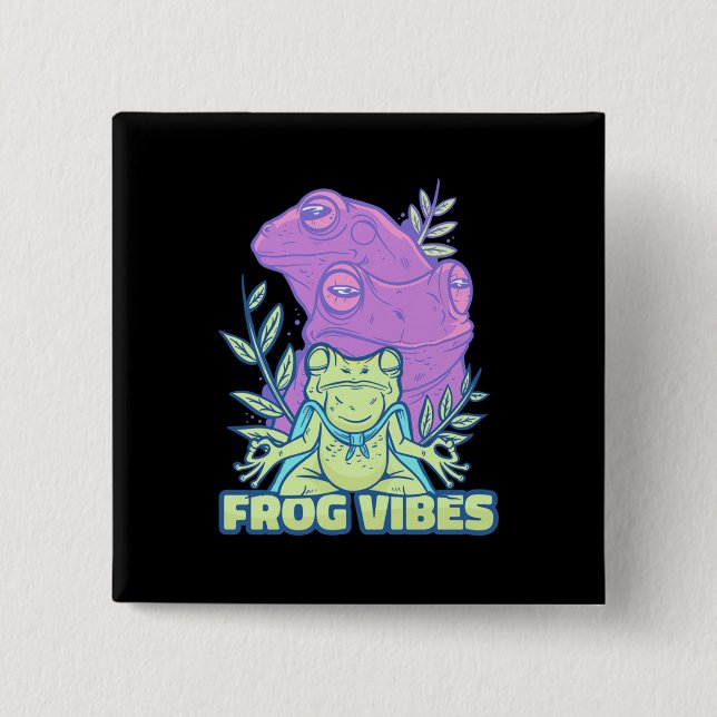 Yoga Frog Vibes 15 Cm Square Badge (Front)