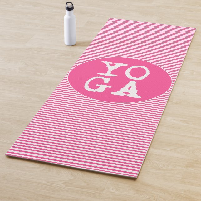 YOGA | Fun Typography - Hot Pink Striped Yoga Mat (In Situ)